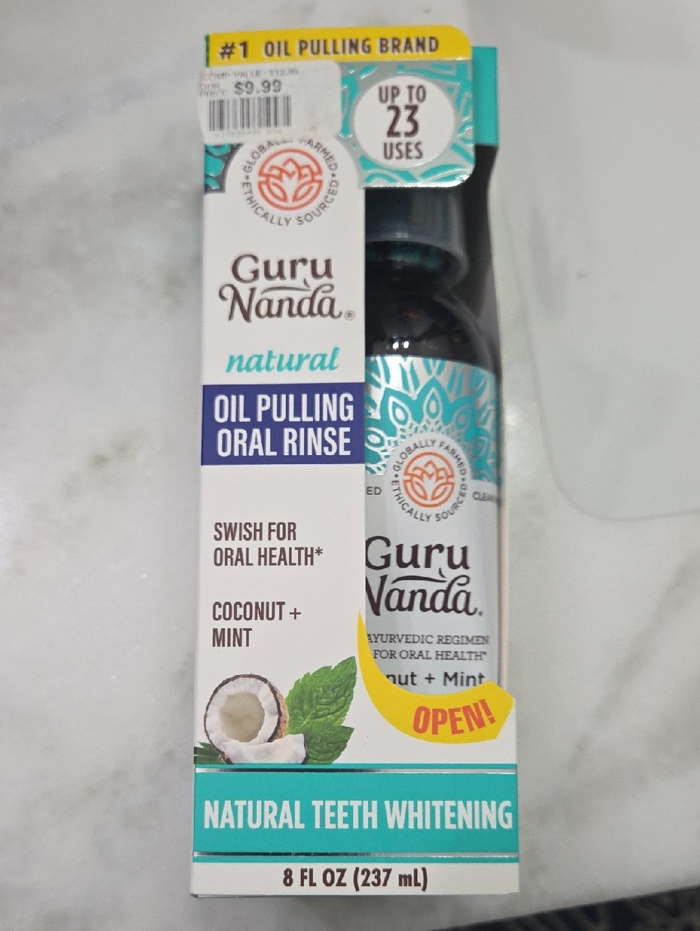 Guru Nanda Natural Oil Pulling Oral Rinse — Coconut + Mint (Teal & White)